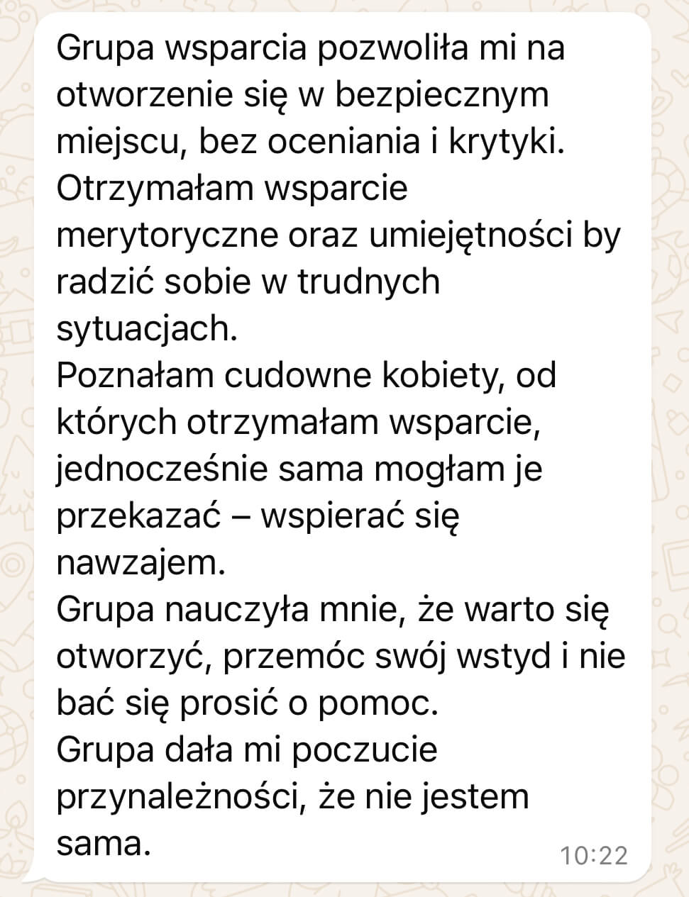 Opinia uczestniczki grupy wsparcia 2